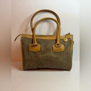 Vintage Old Gucci Tan Monogram Canvas and Leather Trim Satchel